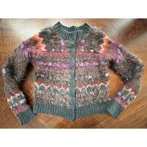 Free People XS Nordic Parti Mohair Alpaca Wool Eyelash Knit Cardigan Sweater